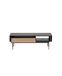Solid Wood and Steel Coffee Table with Drawer and Shelf for Storage