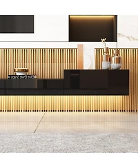 Black wall-mounted Tv stand, entertainment center with five drawers, media console with light strip
