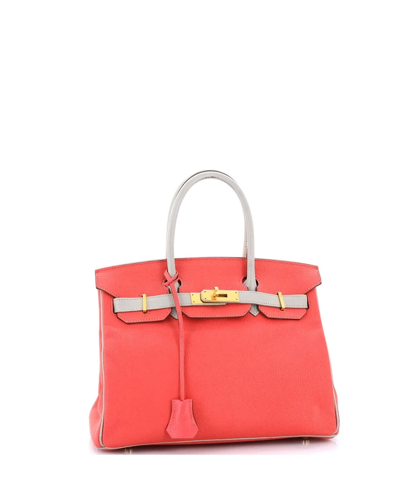 Pre-Owned Hermes Birkin 30 Handbag Bicolor Chevre Mysore with Gold Hardware