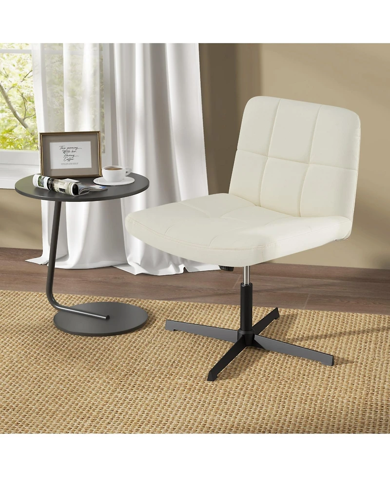 Pu Leather Upholstered Cross-legged Office Chair with Oversized U-shaped Seat for Home Make Up