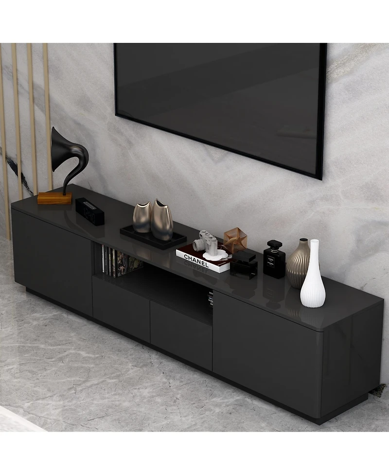 Tv stand with 4 drawers, media console with light strip, entertainment center in black wood