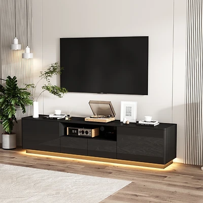 Tv stand with 4 drawers, media console with light strip, entertainment center in black wood