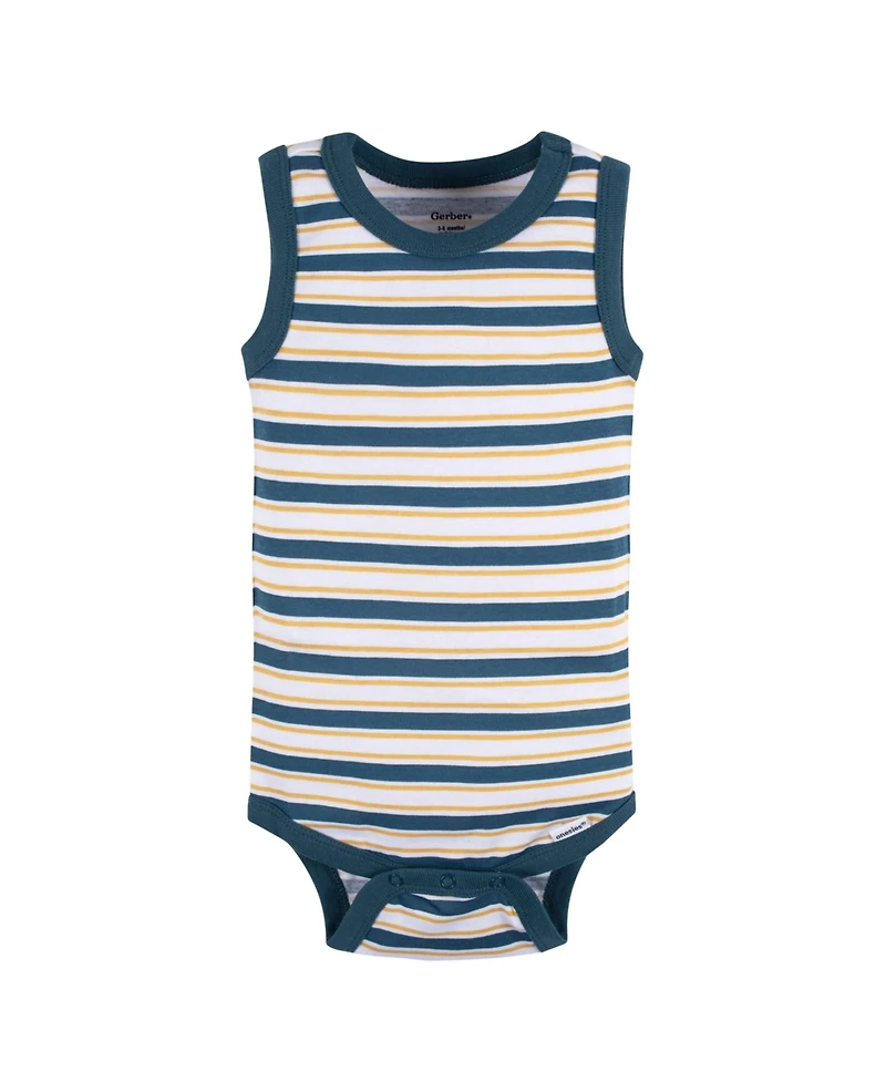 Gerber Baby Boys 5-Pack Sleeveless Onesies Bodysuits, Blue Stripe, 0-3 Months