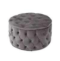 Round Velvet Ottoman Upholstered Footstool for Living Room or Bedroom Soft Polyester Fabric Comfortable Seating Option-The Pop Home