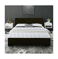 Sturdy Solid Wood Bed Frame with Faux Leather Upholstery