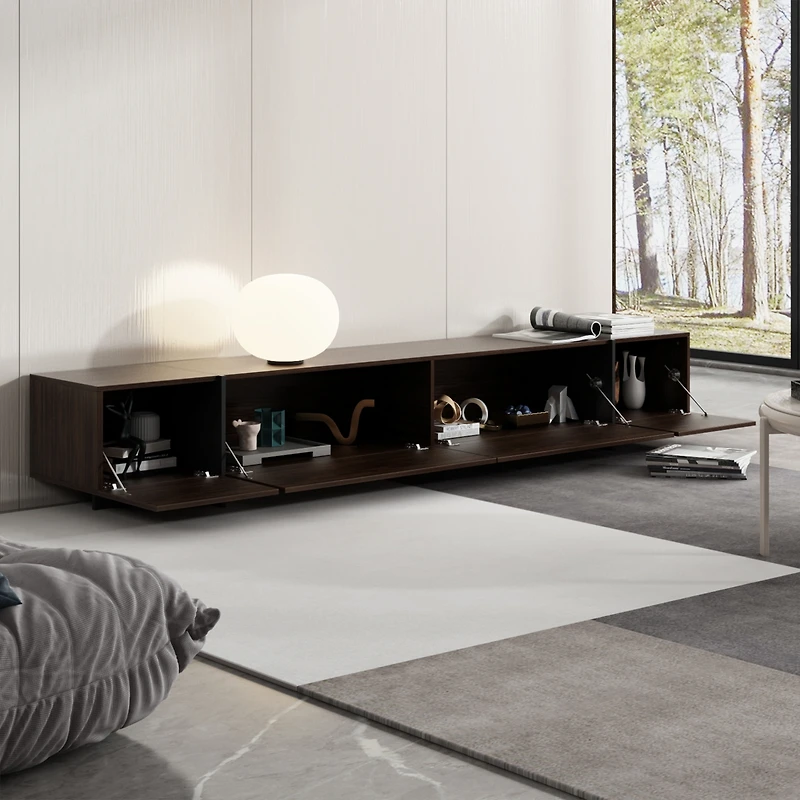 Solid Wood Tv Stand with 4 Sliding Tempered Glass Doors,Media Console, Entertainment Center