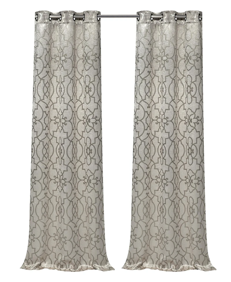 Kate Aurora 2 Piece Geo Sheen Palladian Grommet Top 88% Blackout Curtain Panels - 84 in. Long