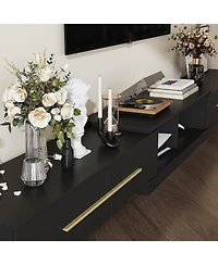 Retractable Tv stand with 4 drawers, media console metal handles and feet, splicable entertainment center