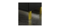 Tv stand with three drawers and two cabinet doors, media console with metal feet, wooden entertainment center