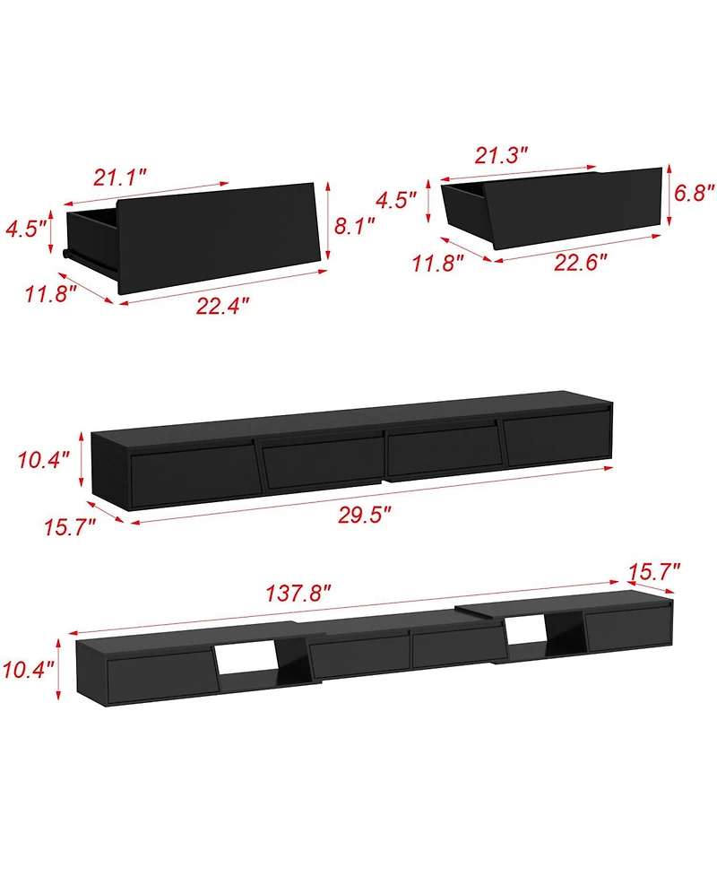 Retractable Tv Stand with 4 Drawers, Entertainment Center and Media Console