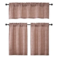 Kate Aurora 3 Piece Rod Pocket Orly Jacquard Floral Kitchen Curtain Tier & Valance Set