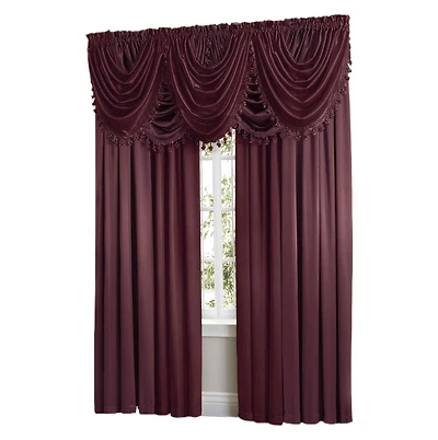 Kate Aurora 9 Piece Rod Pocket Semi Sheer Burgundy Window Curtains & Tasseled Valance Set