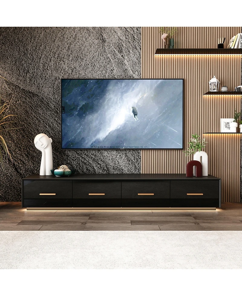 Tv stand with 4 drawers, media console with light strip