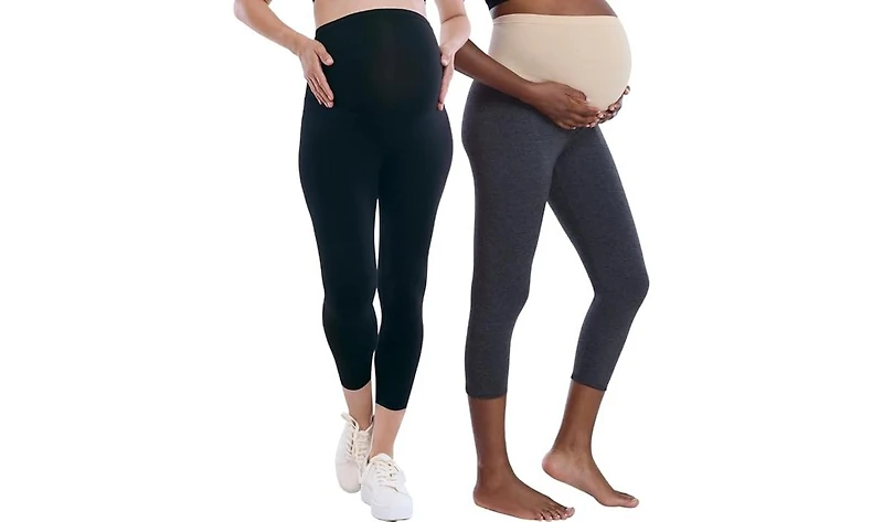 Motherhood Maternity Maternity Essential Stretch Secret Fit Over the Belly Crop Leggings - 2 Pack - Motherhood