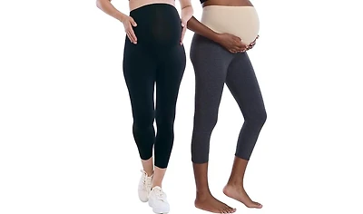 Motherhood Maternity Maternity Essential Stretch Secret Fit Over the Belly Crop Leggings - 2 Pack - Motherhood