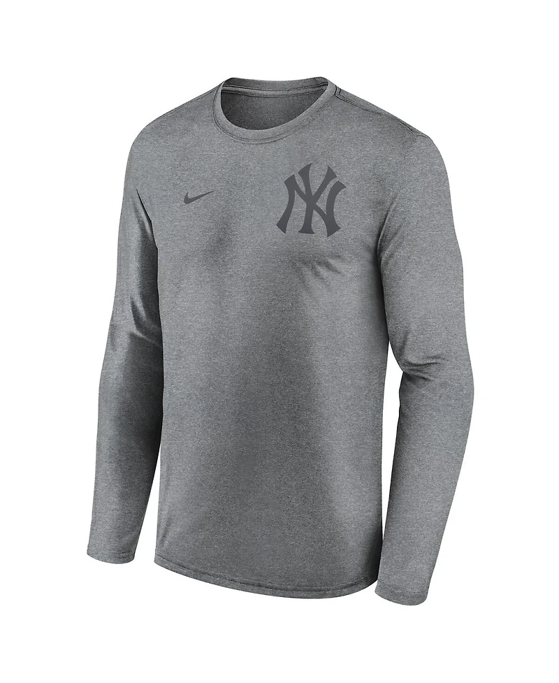 Nike Men's Heather Charcoal New York Yankees 2-Hit Legend Performance Long Sleeve T-Shirt