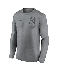 Nike Men's Heather Charcoal New York Yankees 2-Hit Legend Performance Long Sleeve T-Shirt