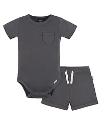 Gerber Baby Boys 2-Pack Bodysuit and Shorts Set, Dark Grey, 0-3 Months
