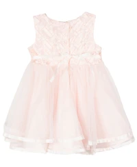 Baby Girls Basket Weave Social Dress with Two Tiered Ribbon Skirt