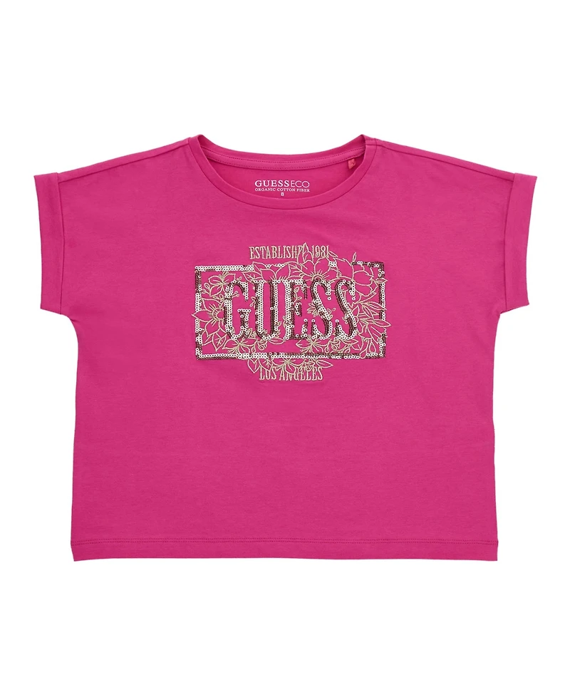 Guess Big Girls Midi Short Roll Cuff Sleeve T-Shirt