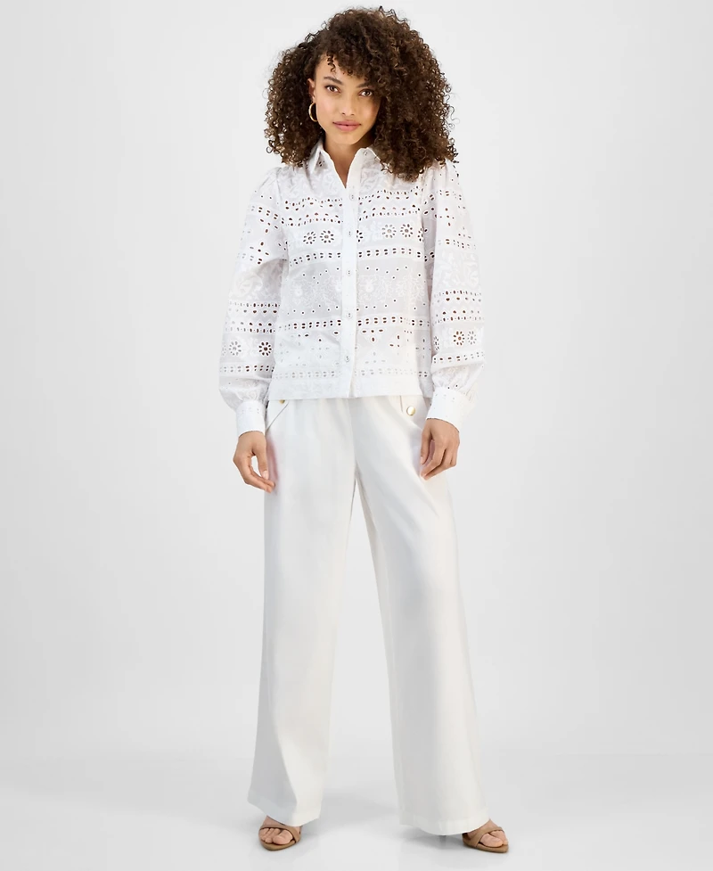 I.n.c. International Concepts Petite Cotton Eyelet Button-Front Top, Exclusively at Macy's