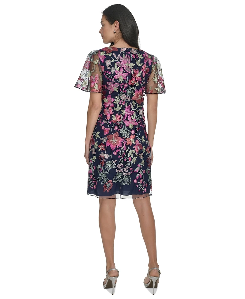 Jessica Howard Women's Short-Flared-Sleeve Sheer-Detail Sheath Dress