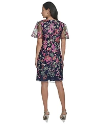 Jessica Howard Women's Short-Flared-Sleeve Sheer-Detail Sheath Dress