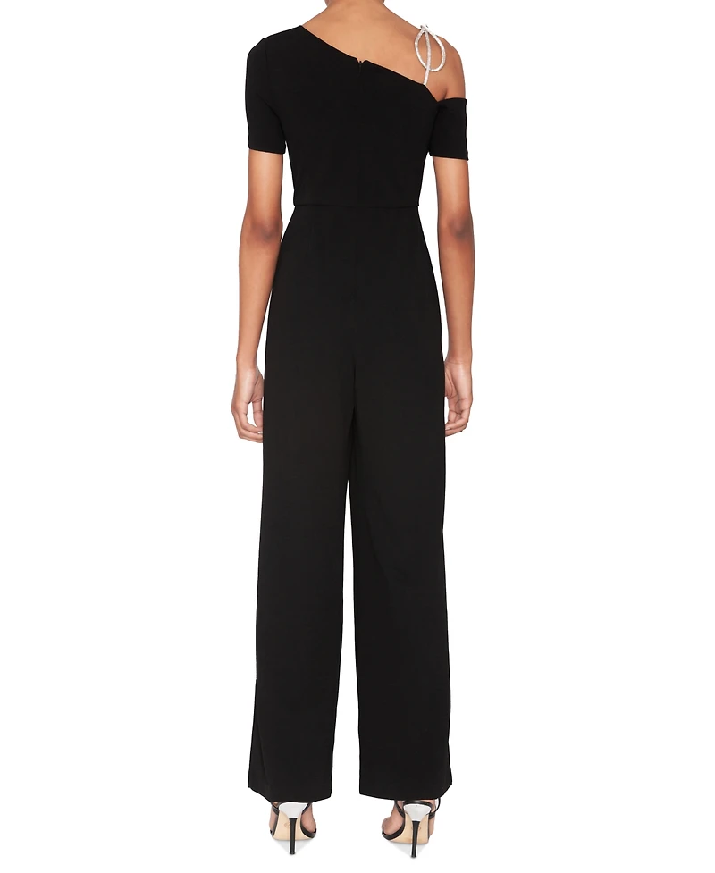 White Tie by Shani Women's Crystal-Bow One-Shoulder Wide-Leg Jumpsuit