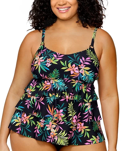 Island Escape Plus Printed Tiered Tankini Top, Exclusively at Macy's