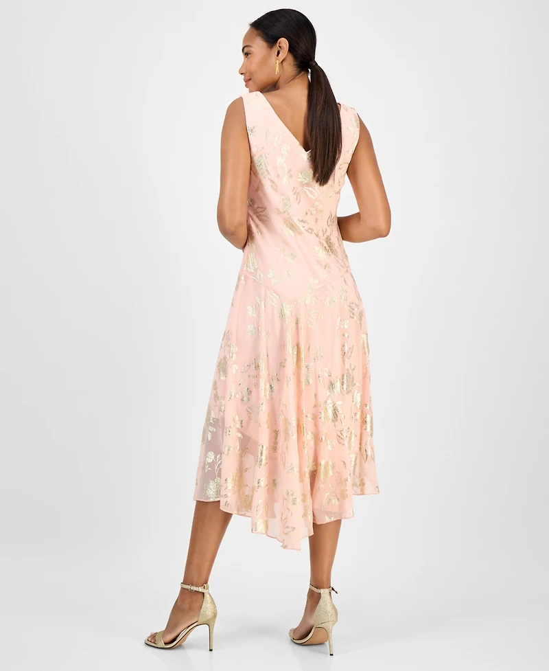 Connected Women's Metallic Chiffon Sleeveless Midi Dress