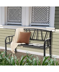 Patio Garden Bench with Metal Frame and Slatted Seat