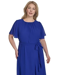 Jessica Howard Plus Size Chiffon Tie-Waist Ruffle-Trim Midi Dress