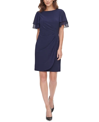 Jessica Howard Petite Flutter-sleeve Sheath Knee Length Dress