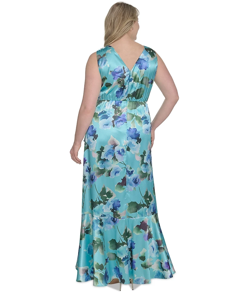 Eliza J Plus Printed Satin High-Low Midi Dress