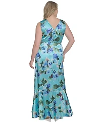 Eliza J Plus Printed Satin High-Low Midi Dress