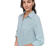 Dkny Jeans Petite Cotton Roll-Tab Shirt