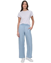 Dkny Jeans Petite Chambray Smocked-Waist Wide-Leg Pants