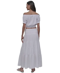 Dkny Jeans Petite Cotton Smocked-Waist Tiered Maxi Skirt