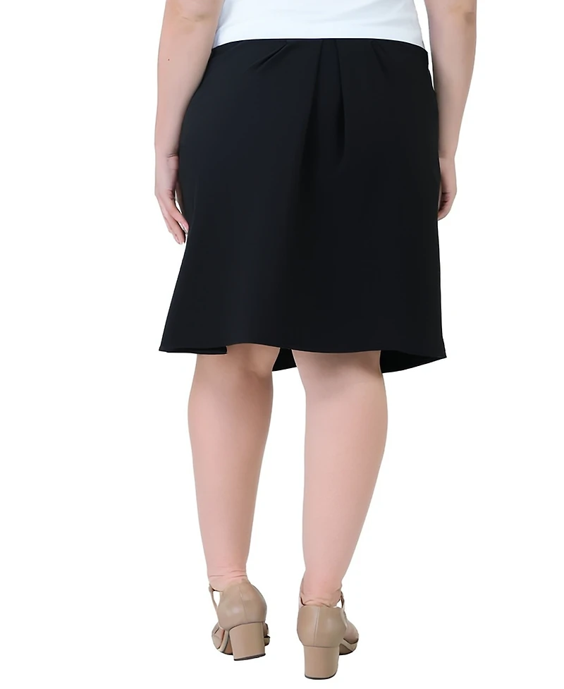 24seven Comfort Apparel Plus Elastic Waist Pleated Knee Length Pocket Skirt
