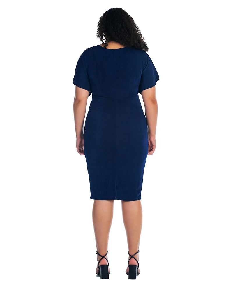 24seven Comfort Apparel Plus Short Sleeve V-Neck Twist Front Split Hem Dress