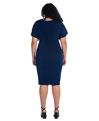 24seven Comfort Apparel Plus Short Sleeve V-Neck Twist Front Split Hem Dress