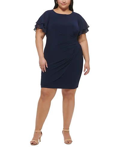 Jessica Howard Plus Size Flutter-Sleeve Shirred Dress