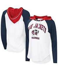 G-iii 4Her by Carl Banks Women's White/Navy Columbus Blue Jackets Vip Raglan Long Sleeve Hoodie T-Shirt