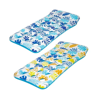 2 Piece Float Set Lounger Inflatable Pool Floats Reclining Chair Pedal Cup Holder White Blue