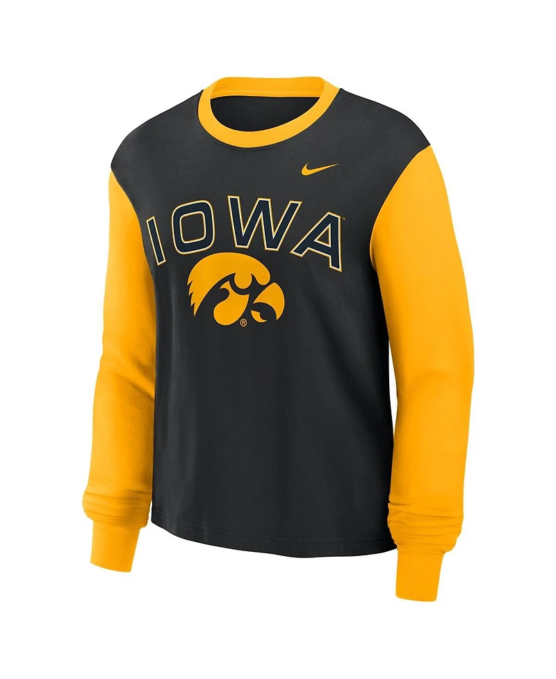 Nike Women's Black/Gold Iowa Hawkeyes Boxy Long Sleeve T-Shirt