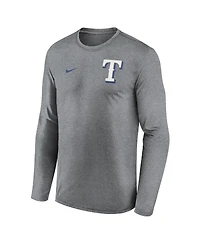 Nike Men's Heather Charcoal Texas Rangers 2-Hit Legend Performance Long Sleeve T-Shirt