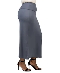 24seven Comfort Apparel Plus Comfortable Fold Over Maxi Skirt