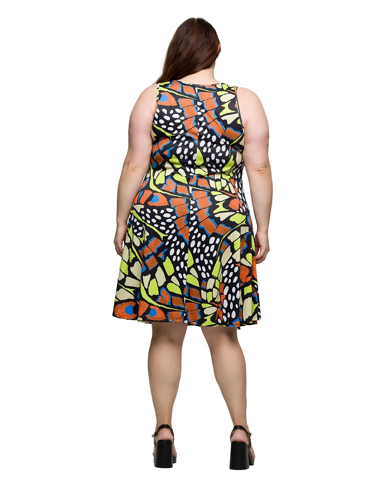 24seven Comfort Apparel Plus Print Sleeveless Knee Length Tank Swing Dress