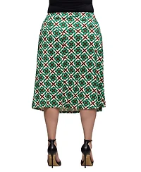 24seven Comfort Apparel Plus Print Comfortable Elastic Waist Knee Length Skirt
