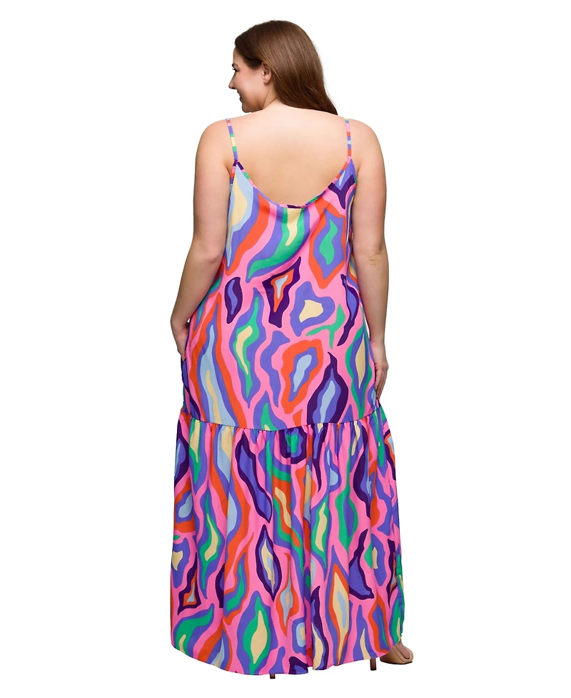 24seven Comfort Apparel Plus Lightweight Spaghetti Strap Pocket Maxi Dress